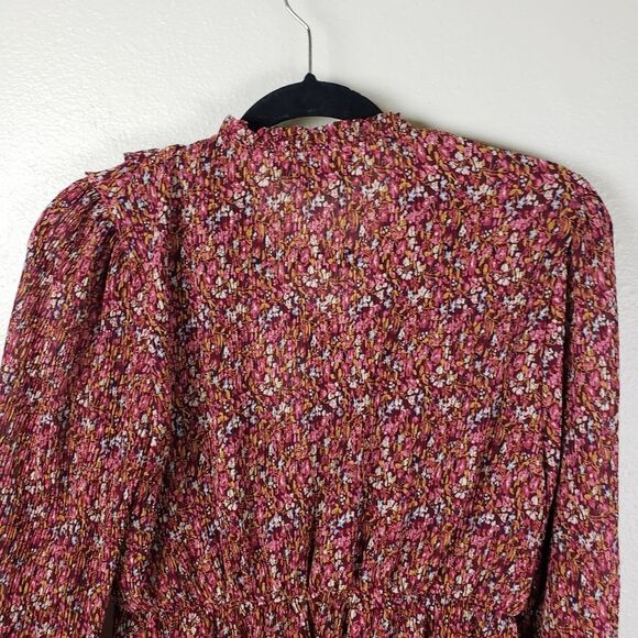 Women's Alice Blue Ruffle Floral Pop Over Front Tie Business casual Red Shirt - Picture 11 of 13